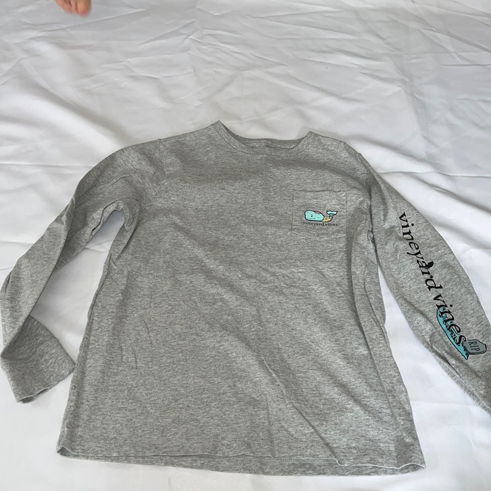 Vineyard Vines Kids Long Sleeve Tee - Gray with Teal Whale